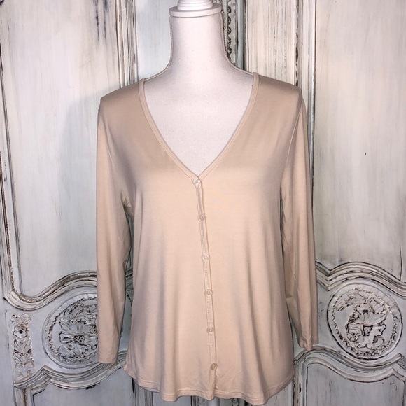 Emerette Deep V Neck Long Sleeve Soft Basic Jersey Knit Top Size Large - Picture 1 of 10